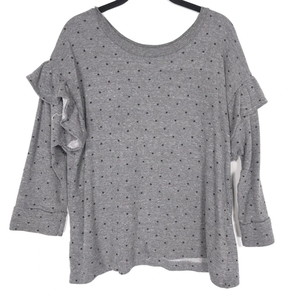 CURRENT/ELLIOTT Ruffle Swearshirt Heather Grey Mini‎ Polka Stars MEDIUM USA MADE